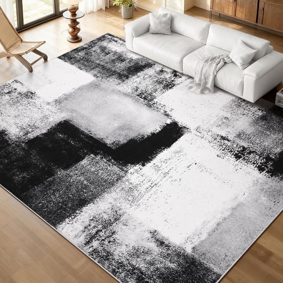 Bleum Cade Modern Abstract Area Rugs 6x9,Large Rugs for Living Room, Machine Washable Rug Indoor Rugs for Bedroom, Non-Slip Low-Pile Soft Carpet for Bedroom, Dining Room Office,Black
