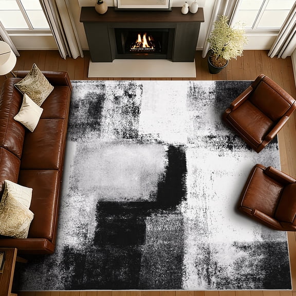 Bleum Cade 8x10 Large Area Rugs for Living Room, Modern Abstract Washable Rugs Non Slip, Bedroom Rug Soft Stain Resistant, Indoor Rugs Low Pile Carpet for Dining Room,Black