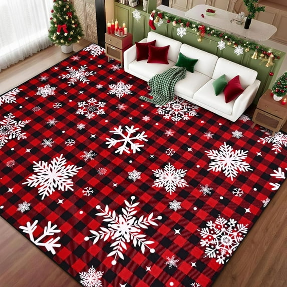 Bleum Cade 8'x10' Christmas Snowflake Area Rugs for Living Room, Washable Rugs for Bedroom Dinning Room,Red Buffalo Plaid Rug Ultra Soft Non Slip Durable Large Carpet Home Decor