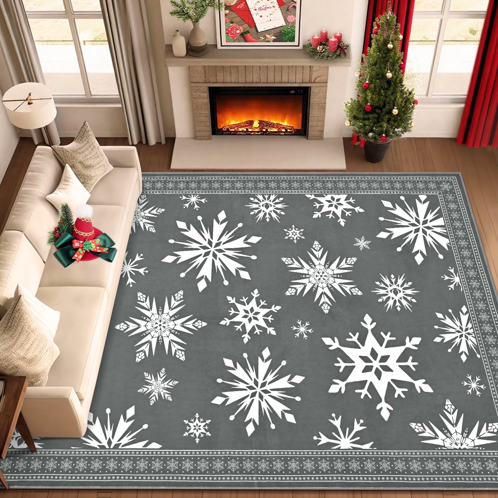 Bleum Cade Christmas Rug for Living Room 8x10 Area Rugs, Snowflake ...