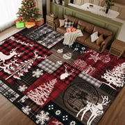 Bleum Cade Christmas Rugs for Living Room 8x10 Area Rug,Christmas Tree Snowflake Washable Rug for Bedroom,Non Slip Durable Soft Buffalo Plaid Throw Rugs, Xmas Carpet for Dining Room