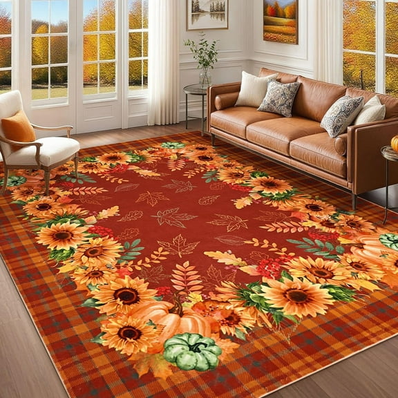 Bleum Cade 8'x10' Fall Area Rugs for Living Room, Washable Rugs Modern Rugs for Bedroom Dinning Room,Sunflower Rug Ultra Soft Non Slip Durable Large Carpet Home Decor