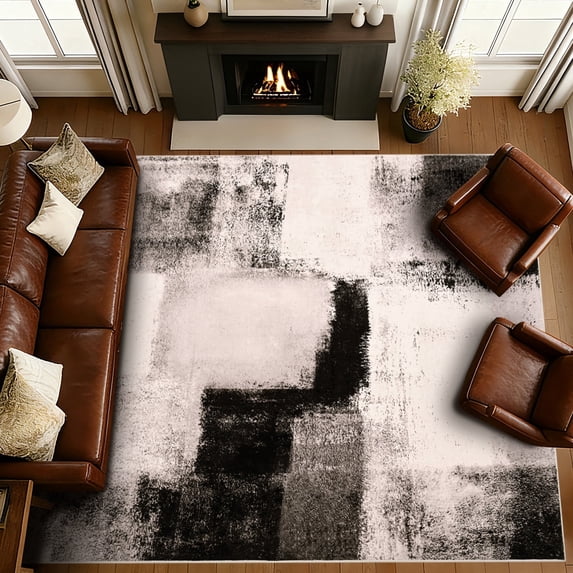 Bleum Cade 9x12 Large Area Rugs for Living Room, Modern Abstract Washable Rugs Non Slip, Bedroom Rug Soft Stain Resistant, Indoor Rugs Low Pile Carpet for Dining Room,Brown