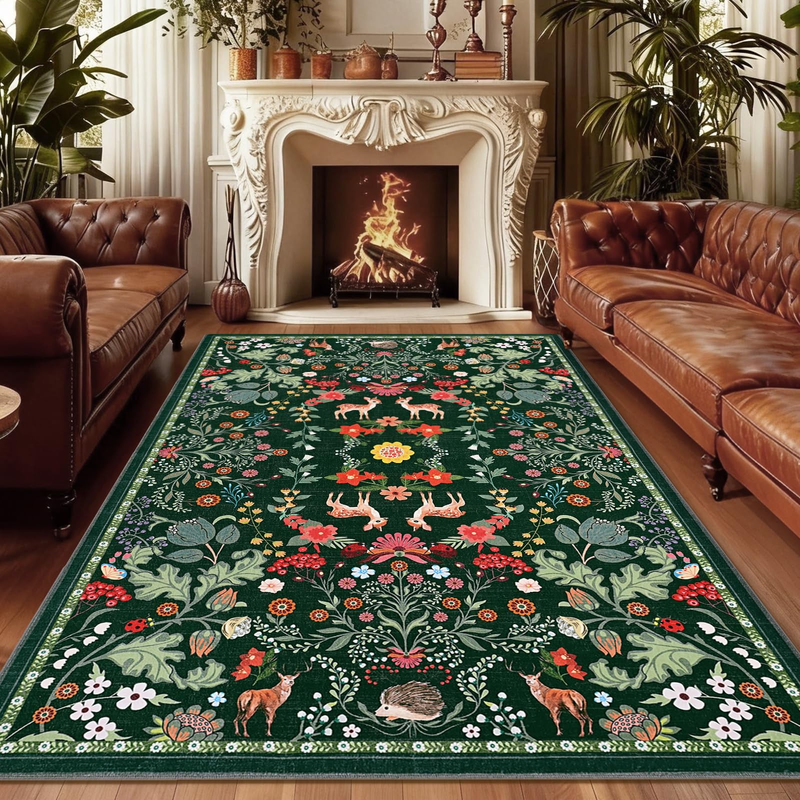 Bleum Cade Floral Area Rugs for Living Room 5x7,Boho Washable Rug Vintage Soft Non-Slip Carpet Indoor Floor Stain Resistant Large Carpets for Bedroom Dining Room Farmhouse Home Office