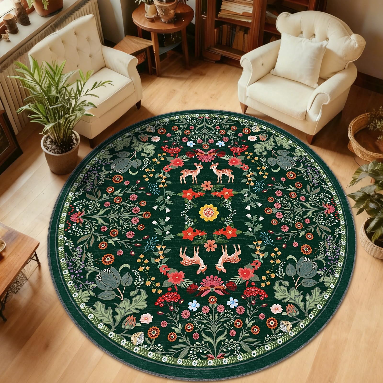 Bleum Cade Round Rugs 6ft Floral Area Rug for Living Room Green ...