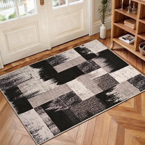 Bleum Cade Area Rugs 2x3 Entryway Rug,Modern Geometric Patchwork Non Slip Rugs for Entryway, Washable Abstract Area Rug Door Mat Indoor, Rockwood Collection Welcome Mat for Kitchen,Chocolate