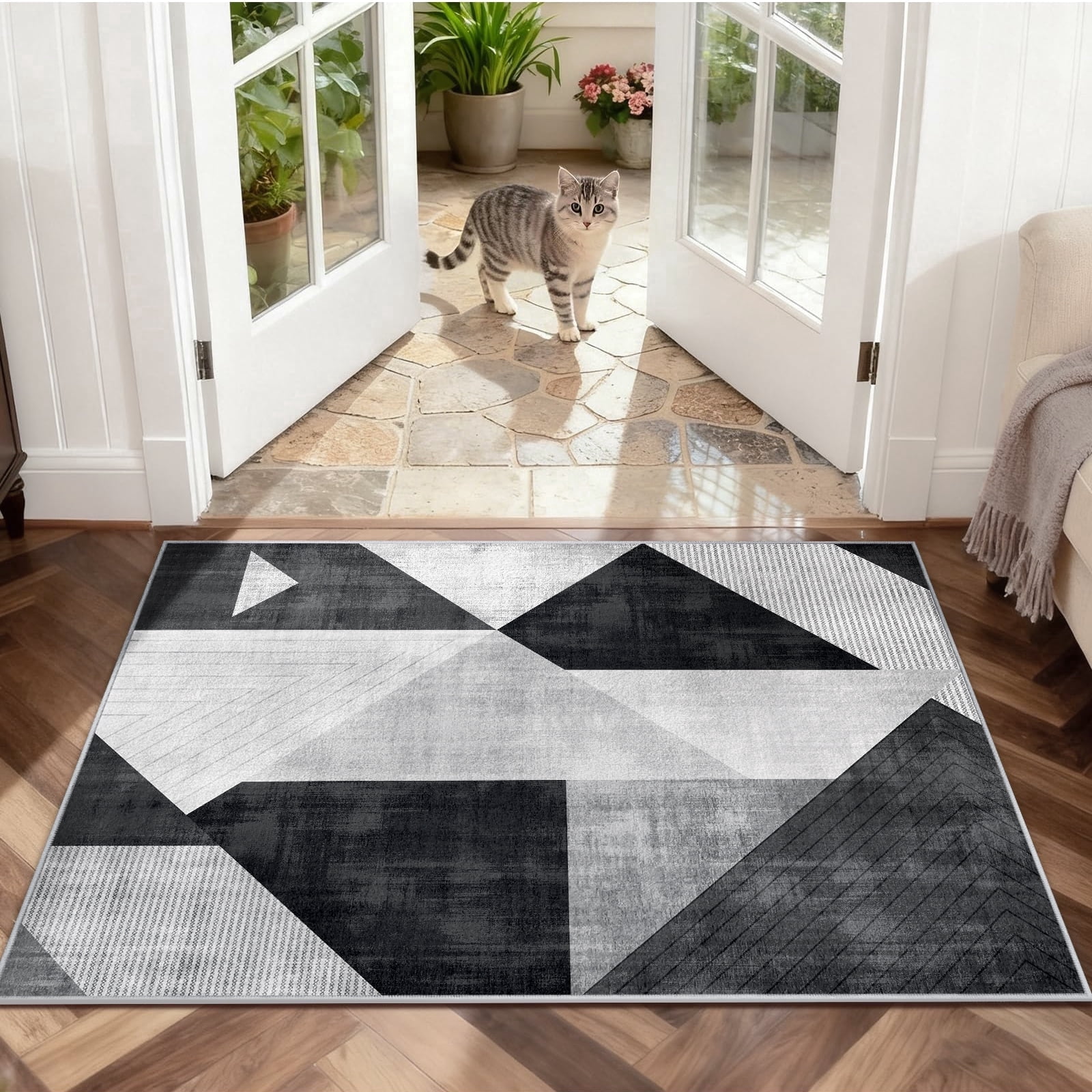 Bleum Cade Area Rugs 2x3,Modern Geometry Non Slip Washable Entryway Rug, Door Mat Outdoor Indoor,Soft Faux Wool Low Pile Welcome Mat for Entrance,Christmas Decorations