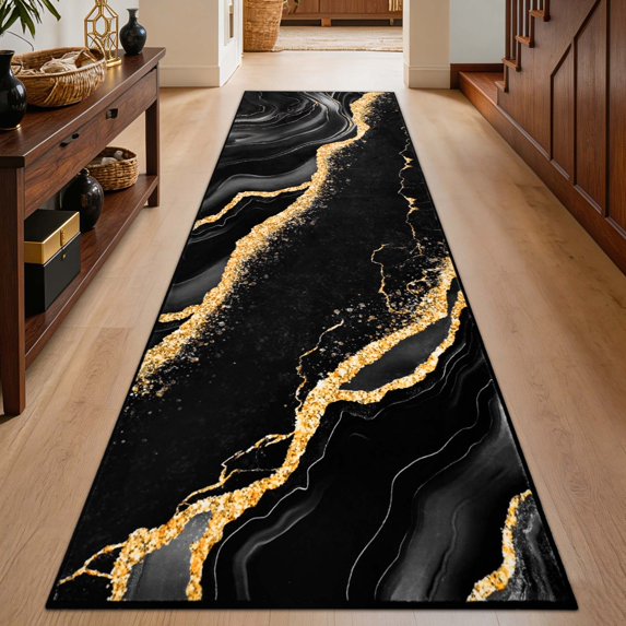 Bleum Cade 2x6 Runner Rugs for Hallways Kitchen Modern Abstract Washable Rug Soft Non Slip Black Gold Marble Indoor Carpet for Laundry Entryway Bedroom Bathroom