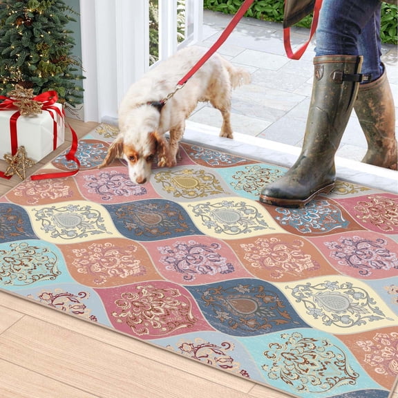 Bleum Cade Boho Floral Area Rugs 2x3 Entryway Rug,Non Slip Washable Door Mat Outdoor Indoor Welcome Mat for Entrance
