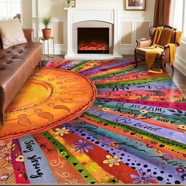 Bleum Cade Area Rugs for Living Room 5x7,Boho Sun Rugs, Washable Area Rugs for Bedroom,Low Pile Anti Slip Durable Carpet for Dining Room