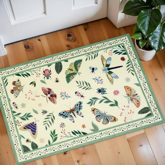 Bleum Cade Boho Floral Area Rugs 2x3 Door Mat Entryway Rug,Machine Washable Foldable Non Slip Outdoor Indoor Welcome Mat,Beige