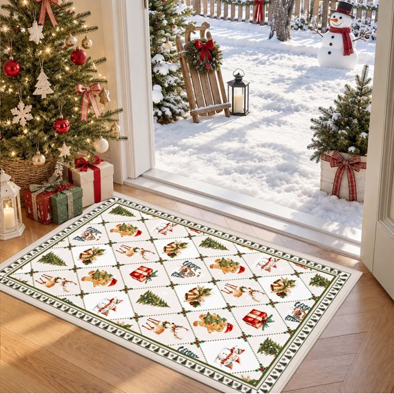 Bleum Cade 2'x 3' Christmas Rugs for Entryway Indoor Doormat,Gingerbread Man Welcome Front Door Mats,Soft Low Profile Non Slip Small Rug for Bathroom Kitchen,Beige