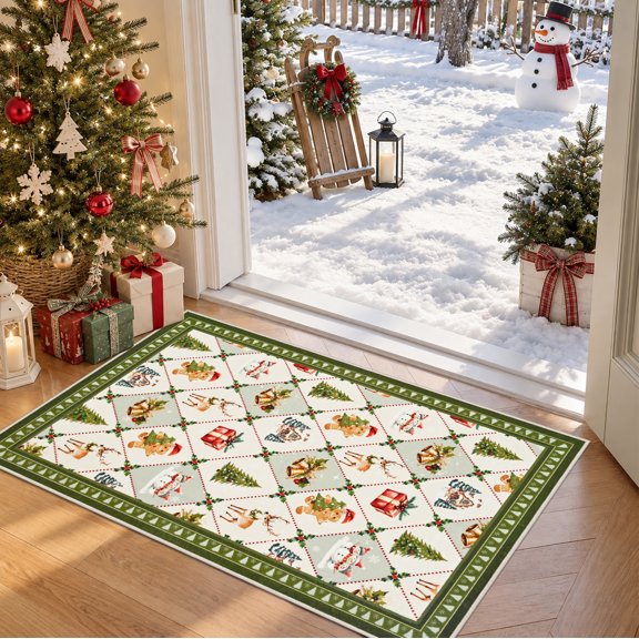 Bleum Cade 2'x 3' Christmas Rugs for Entryway Indoor Doormat,Gingerbread Man Welcome Front Door Mats,Soft Low Profile Non Slip Small Rug for Bathroom Kitchen,Green