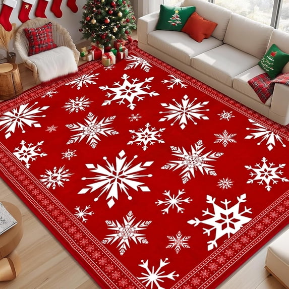 Three Cade Bleum Cade Christmas Area Rug 3x5 for Living Room, Snowflake Red ...