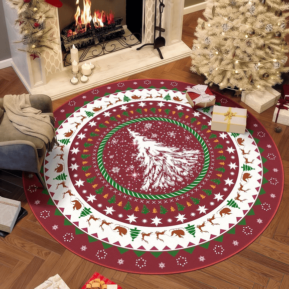 Bleum Cade Christmas Area Rug 8'x10', Christmas Tree Rugs for Living Room, Washable Bedroom Rug Non Slip, Soft Carpet Low-Profile Large Rugs for Dining Room, Home Holiday Decor