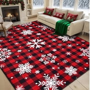 Bleum Cade Christmas Snowflake 5'x7' Area Rugs for Living Room, Washable Rugs for Bedroom Dinning Room,Red Buffalo Plaid Rug Ultra Soft Non Slip Durable Large C
