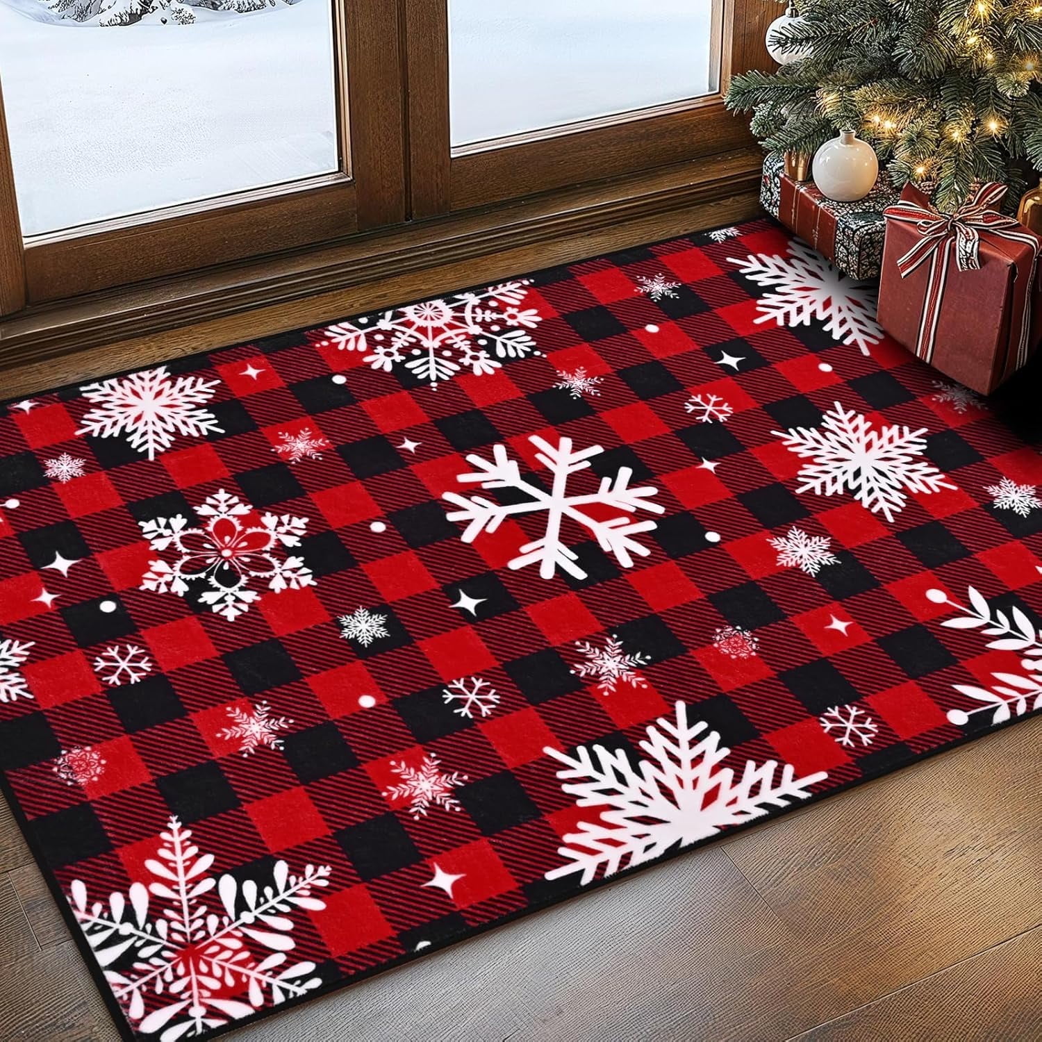 Bleum Cade Christmas Snowflake Area Rugs 2x3 Entryway Rug, Red Buffalo ...
