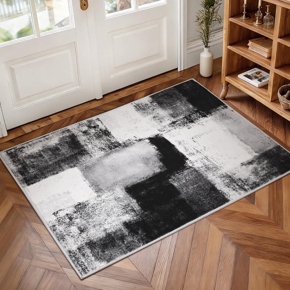 Bleum Cade Modern Abstract Area Rugs 2x3 Entryway Rug,Non Slip Washable Door Mat Outdoor Indoor Welcome Mat for Entrance,Black