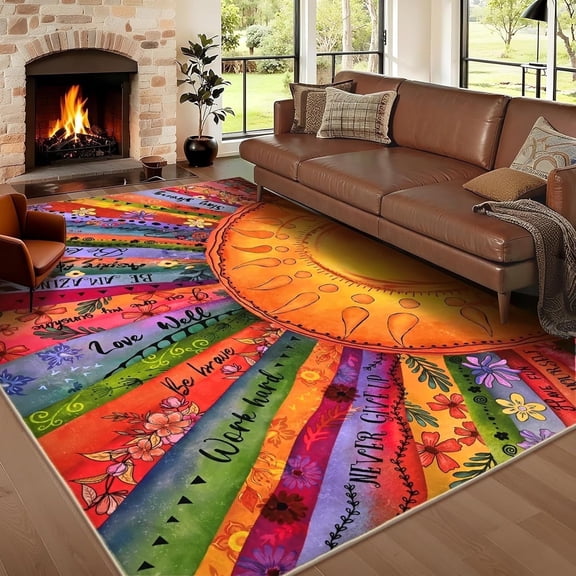 Bleum Cade Area Rugs for Living Room 8x10,Boho Sun Rugs, Washable Area Rugs for Bedroom,Low Pile Anti Slip Durable Carpet for Dining Room