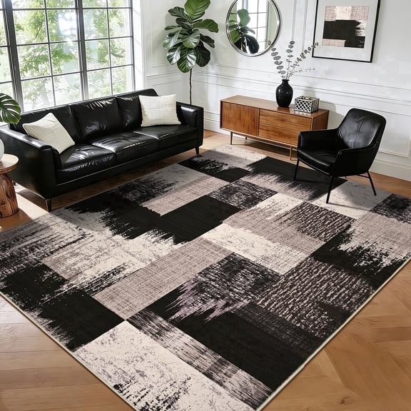 Bleum Cade Modern Geometric Patchwork Area Rug 5x7,Chocolate Large Rugs for Living Room, Rockwood Collection Indoor Rugs for Bedroom, Throw Carpet Floor Decor for Entryway Dining Room Office Nursery