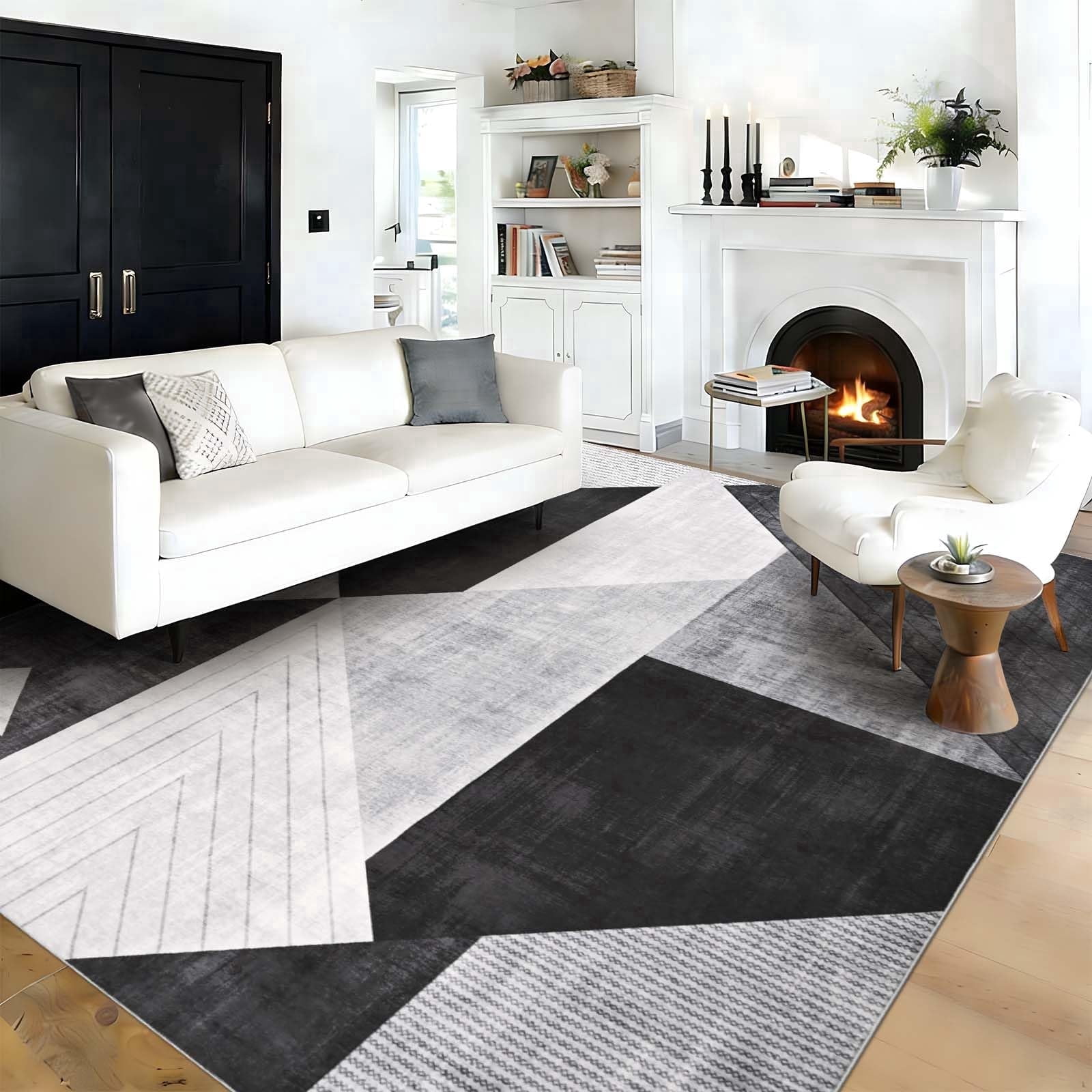 Bleum Cade, Area Rug for Living Room, 5x7, Black geometric washable ...
