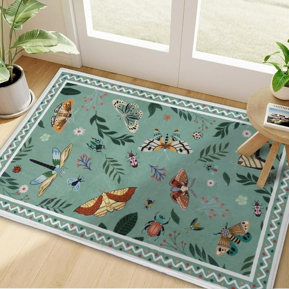 Bleum Cade Boho Floral Area Rugs 2x3 Door Mat Entryway Rug,Machine Washable Foldable Non Slip Outdoor Indoor Welcome Mat,Green