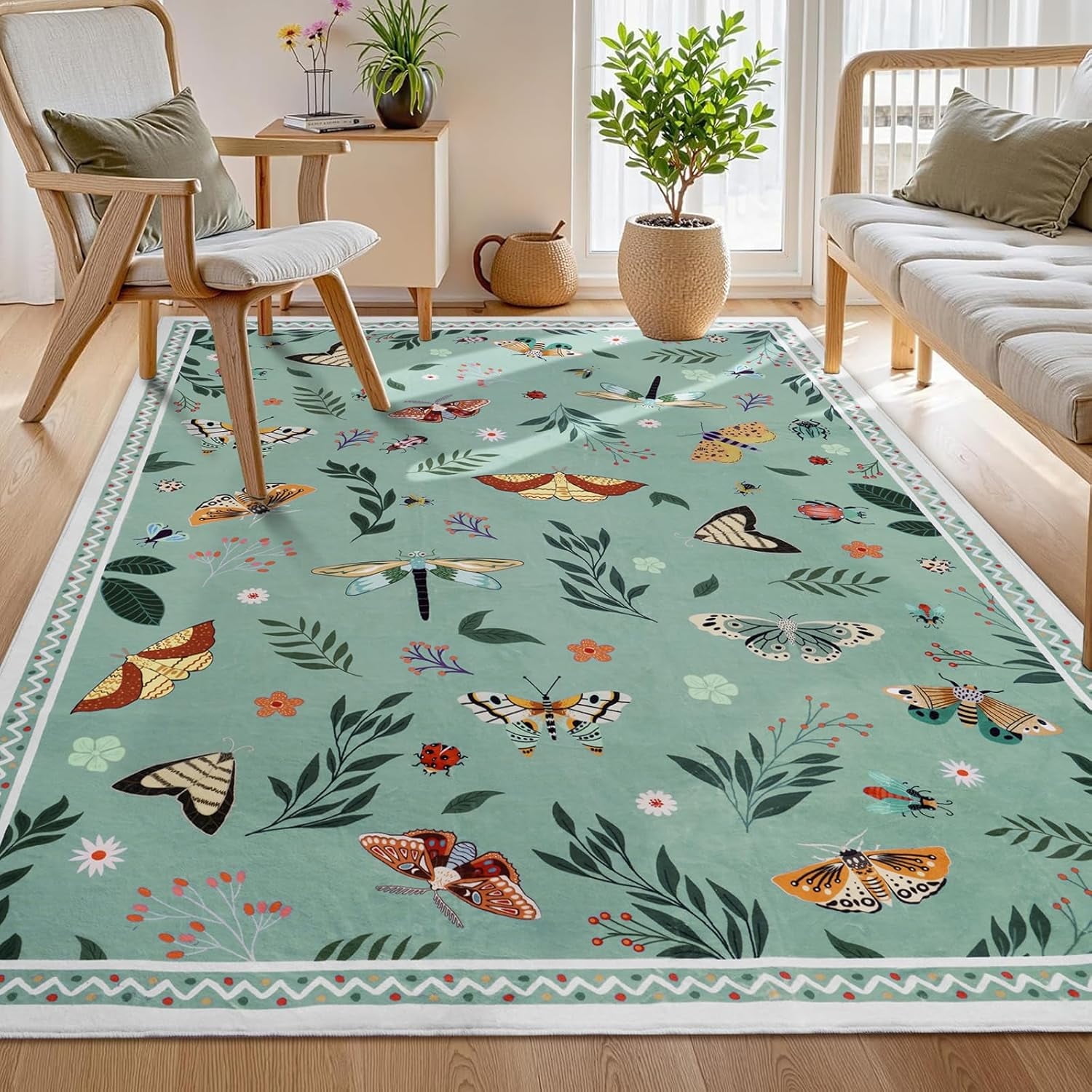 Insect Area Rug Bleum Cade 5'x7' Boho Area Rugs for Living Room, Machine Washable ...