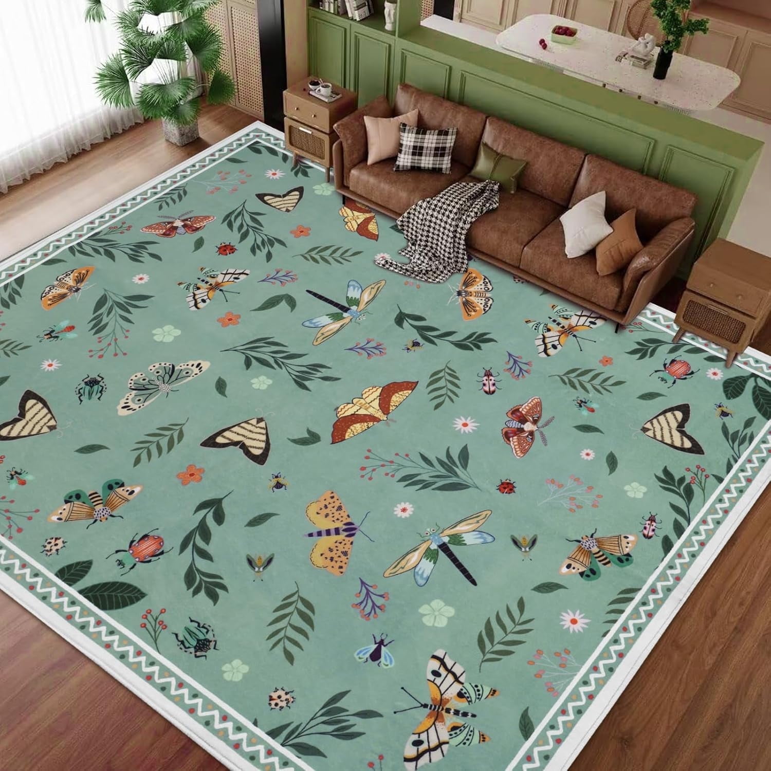 Insect Area Rug Bleum Cade 8'x10' Boho Area Rugs for Living Room, Machine Washable ...