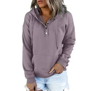 Blibea Hooded Sweatshirt Women Long Sleeve 1/4 Button Closure Drawstring Womens Pullover Tops