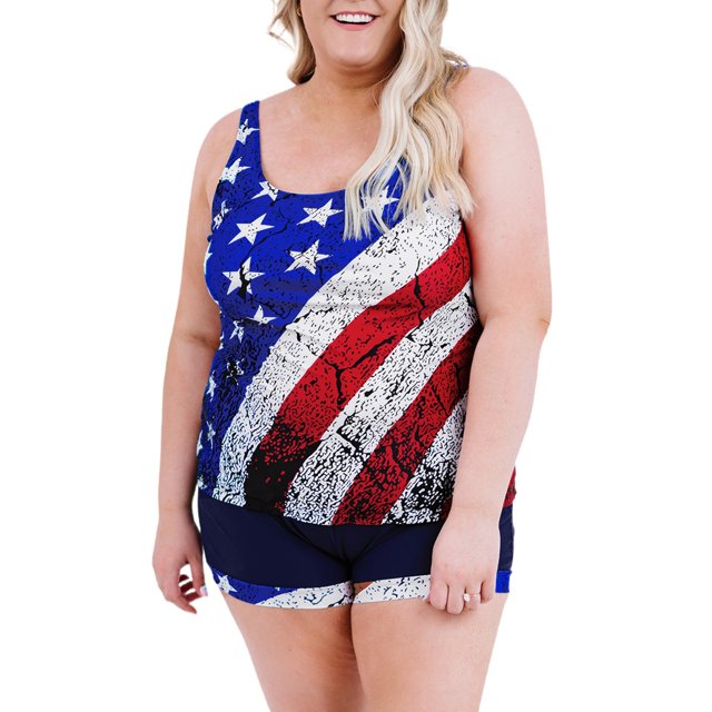 Blibea Tankini Swimsuits for Women American Flag Print Plus Size 2