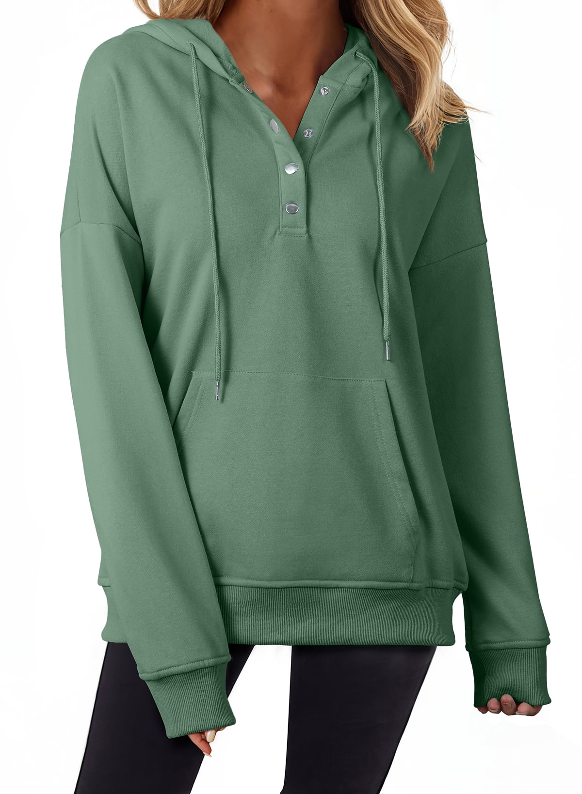 Stylish Buttoned Long Sleeve Hooded Sweatshirt