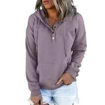 Blibea Women's Hoodie Sweatshirt Long Sleeve 1/4 Button Closure Drawstring Pullover Hooded Tops