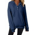 thumbnail image 1 of Blibea Women's Hoodie Sweatshirt Solid Color Drawstring Pullover 1/4 Button up Sweatshirt Blue L, 1 of 9
