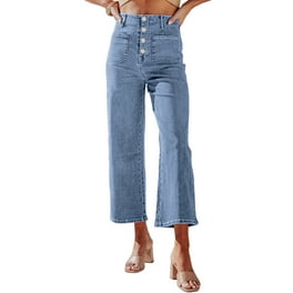 LAPA Women High Waist Flap Pocket Denim Pants Straight Leg Cargo Jeans 