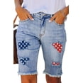 thumbnail image 1 of Blibea Womens Bermuda Jean Shorts with Pockets Star Print Distressed Ripped Denim Bermuda Shorts Sky Blue 8, 1 of 5