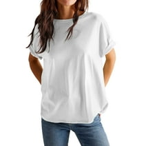 Blibea Womens Fashion Summer Tops 2024 Crewneck Short Sleeve Oversized Tshirts Solid Color Tee Shirts