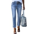 thumbnail image 1 of Blibea Womens Straight Leg Jeans Classic Blue Strechy Raw Hem Jeans High Waisted Denim Pants, 1 of 10