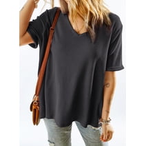 Maglietta Estiva Donna Taglie Forti Scollo A V Con Tasca - Manica Corta, Tinta Unita, Casual, Fino A 17XL