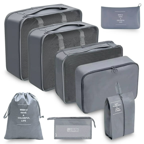 Blibly 8 Set Packing Cubes for Travel Foldable Travel Organizer Bags for Luggage Travel Cubes Gray