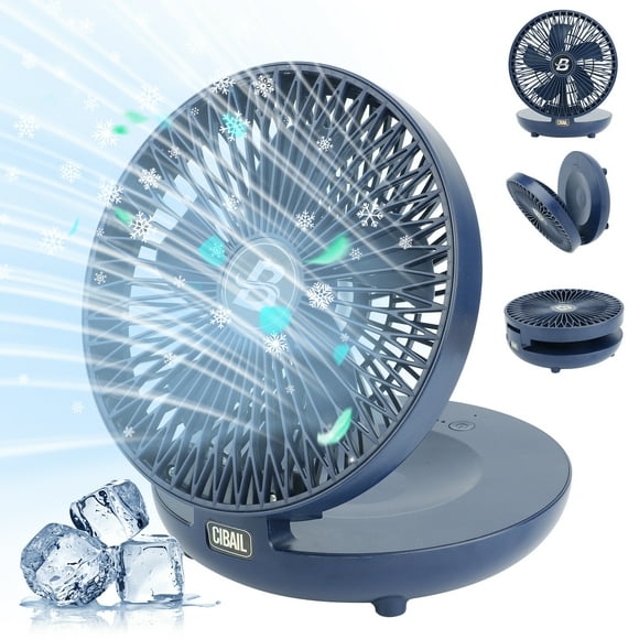 Blibly Desk Fan Rechargeable Table Fan 3 Speeds Small Quiet Bedside Fan 90 Degree Foldable Small Fans for Bedroom Home Office Wall Blue