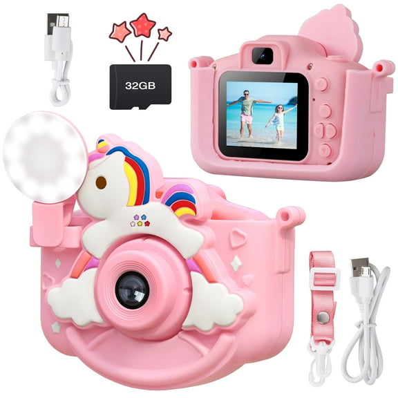 Blibly Kids Camera for Girls Boys 1080P HD Video Camera for Kids 3-12 Years 32GB SD Card Toddler Digital Camera with Silicone Cover Pink