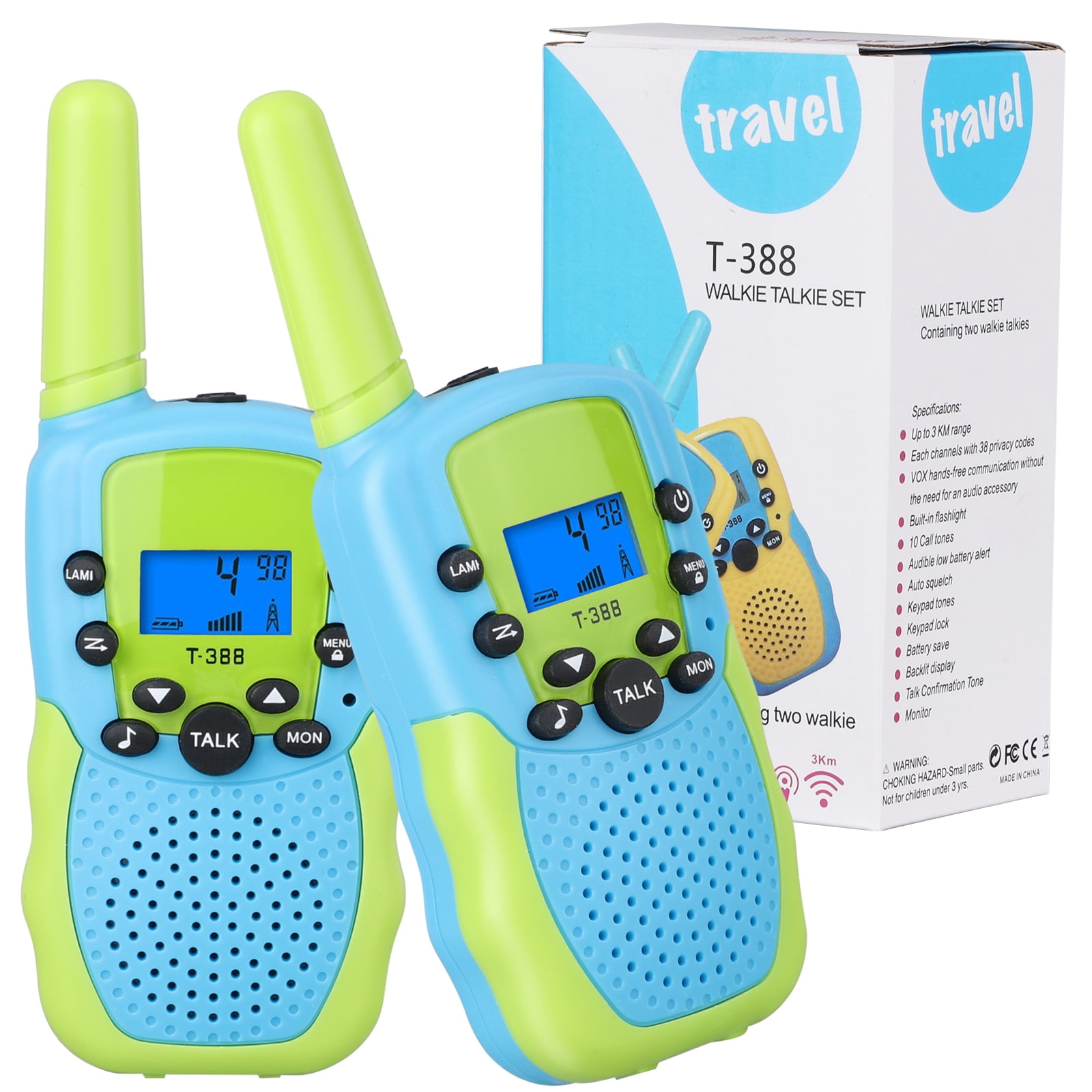  Retevis RT628S Walkie Talkies for Kids,Safe Mode Long Range  Family 2 Way Radio 22 CH,Walkie Talkies 3 Pack for Adults,Toys Gifts for 5  Year Old Boys Girls,Camping Hiking Travel School(Red Blue