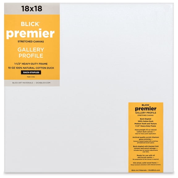 Blick Premier Stretched Cotton Canvas - Gallery Profile, Back-Stapled, 18" x  18"