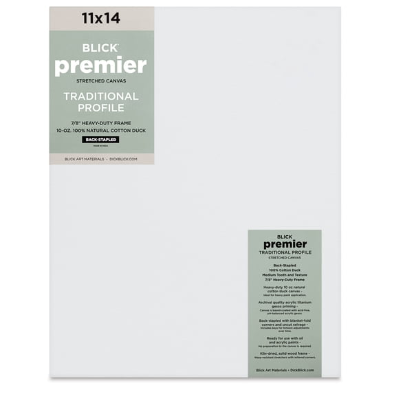 Blick Premier Stretched Cotton Canvas - Traditional Profile, Back-Stapled, 11" x 14"
