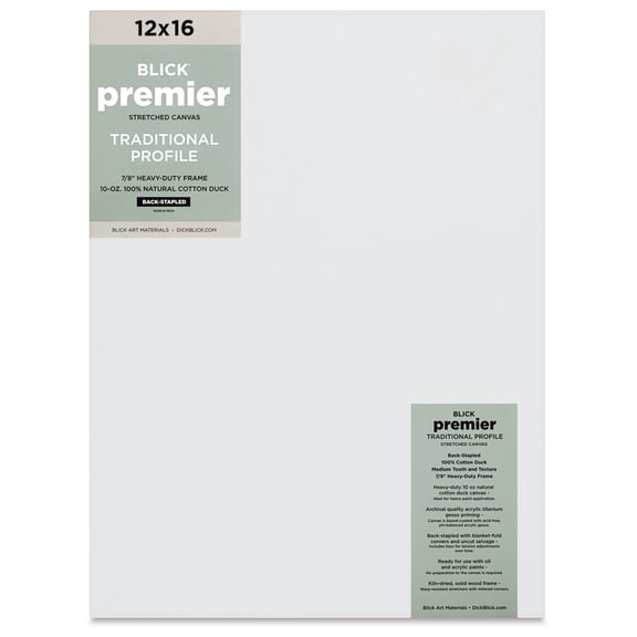 Blick Premier Stretched Cotton Canvas - Traditional Profile, Back-Stapled, 12" x 16"