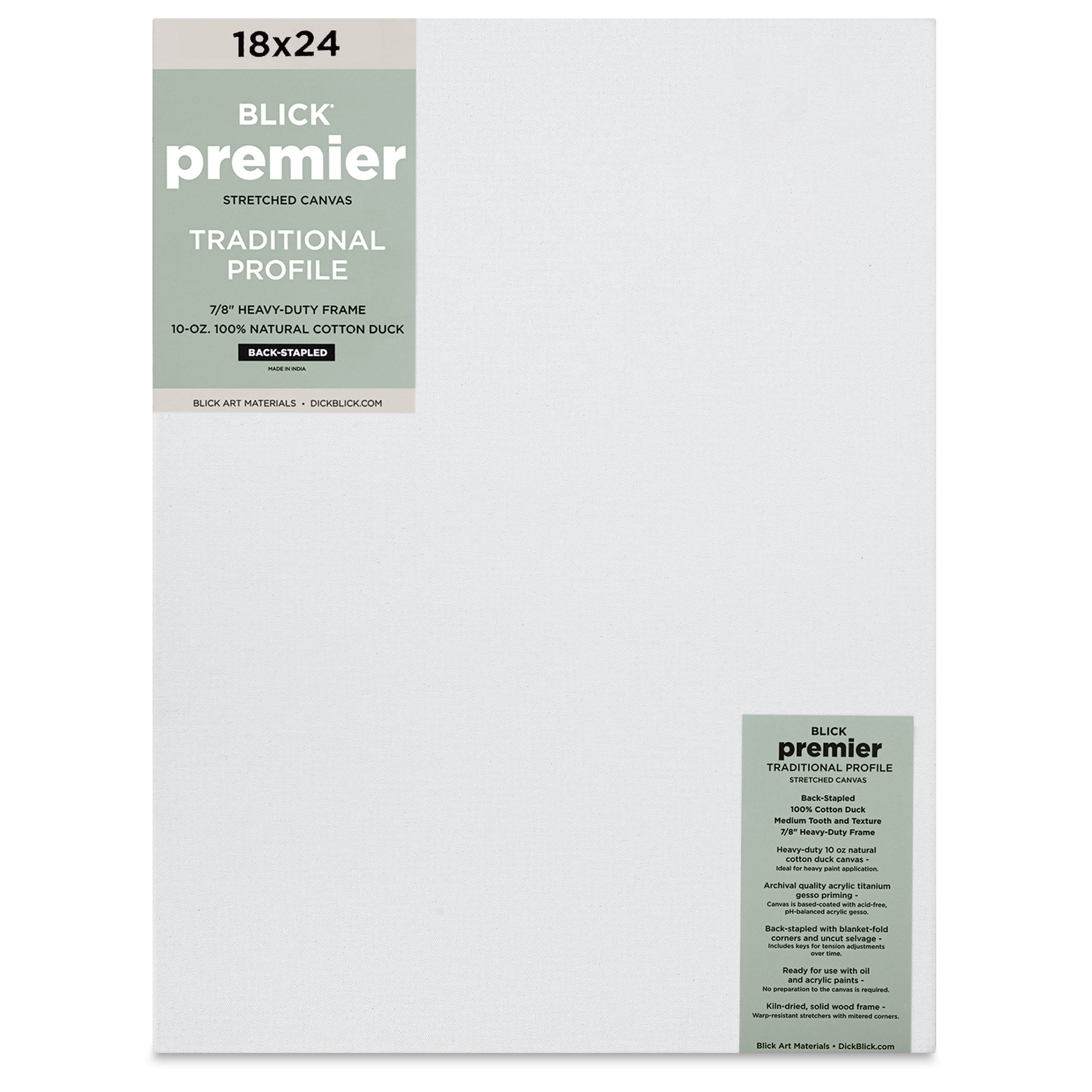 Blick Premier Stretched Cotton Canvas - Traditional Profile, Back-Stapled, 18" x 24"