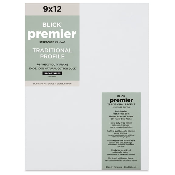 Blick Premier Stretched Cotton Canvas - Traditional Profile, Back-Stapled, 9" x 12"