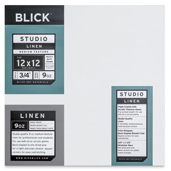 Blick Studio Linen Stretched Canvas - 12" x 12", Traditional 3/4" Profile