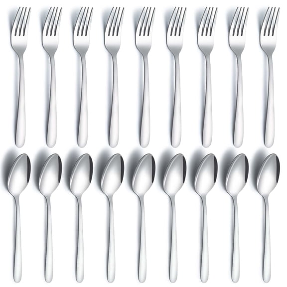 Blidinner 24 Pieces Spoons and Forks Silverware Set, Food Grade Stainless Steel Flatware Cutlery Set, Dinner Forks and Tablespoon for Home, Kitchen and Restaurant, Mirror Polished, Dishwasher Safe