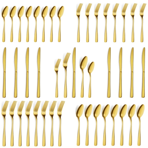 Blidinner 40 Pcs Gold Silverware Set, Stainless Steel Flatware Cutlery Set, Service for 8, Golden Tableware Include Forks Knives Spoons, Utensil Set for Home Kitchen Restaurant, Shiny Gold Polished
